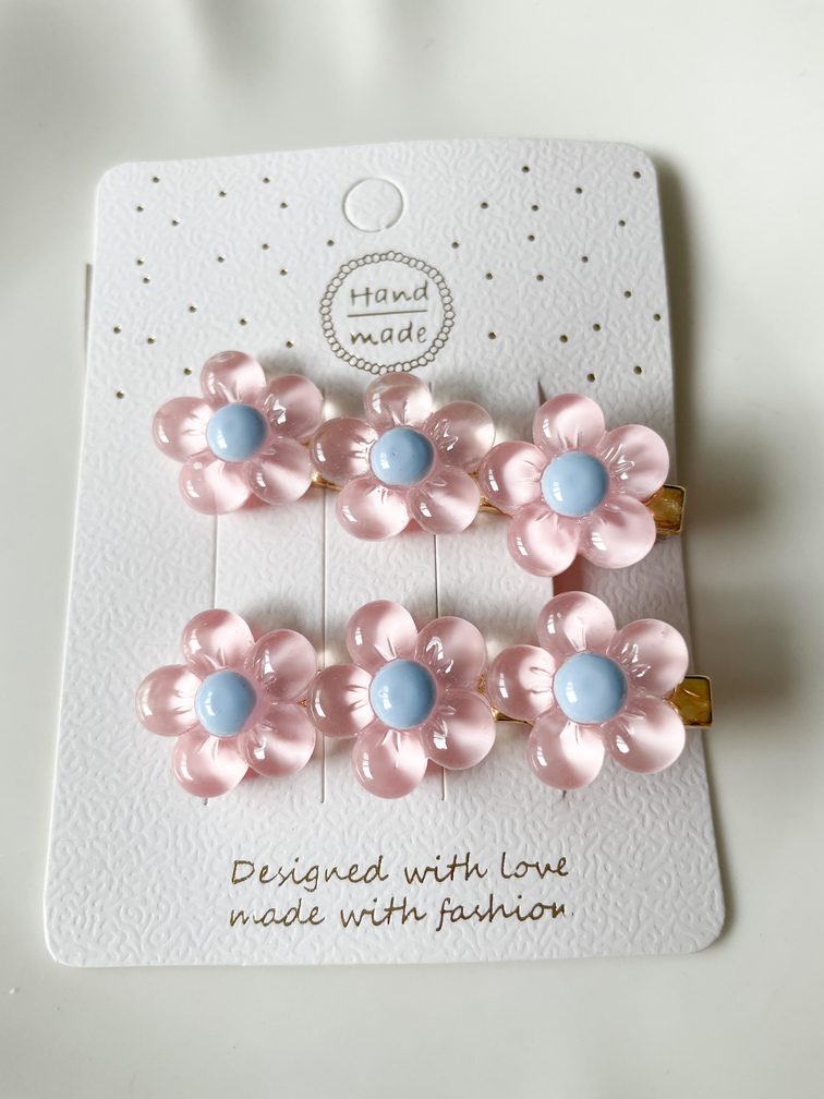 pince barrettes fleurs duo rose bleu