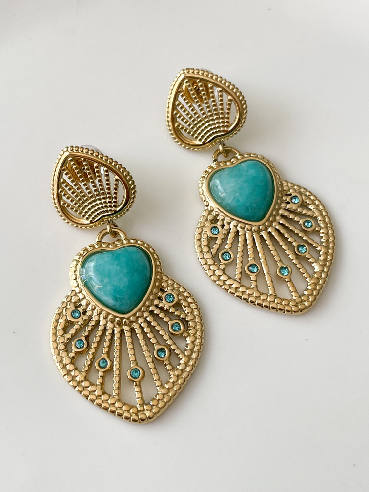 boucles coeur turquoise doré