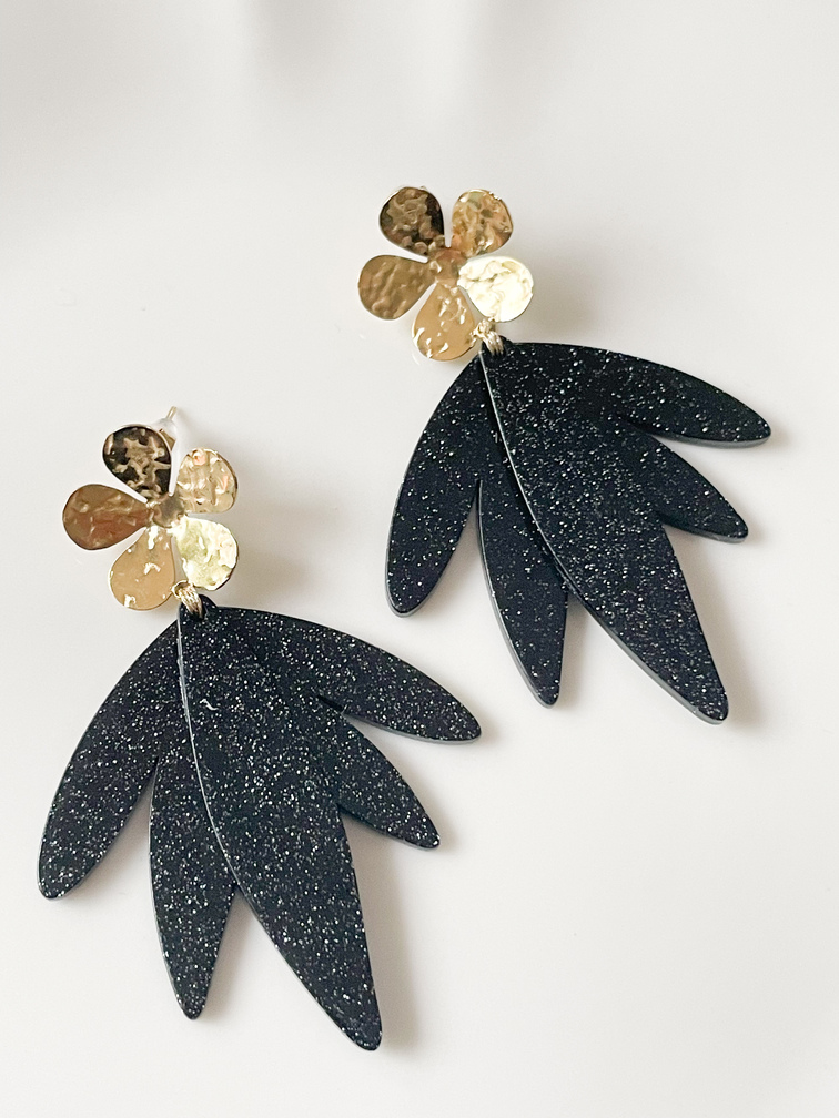 boucles Sophie paillettes noir doré