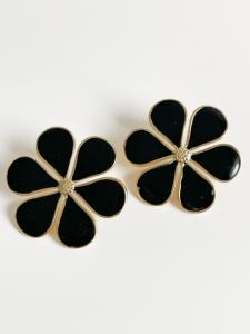 boucles Fleur noire doré