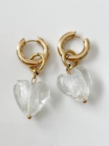 boucles Coeur verre blanc doré