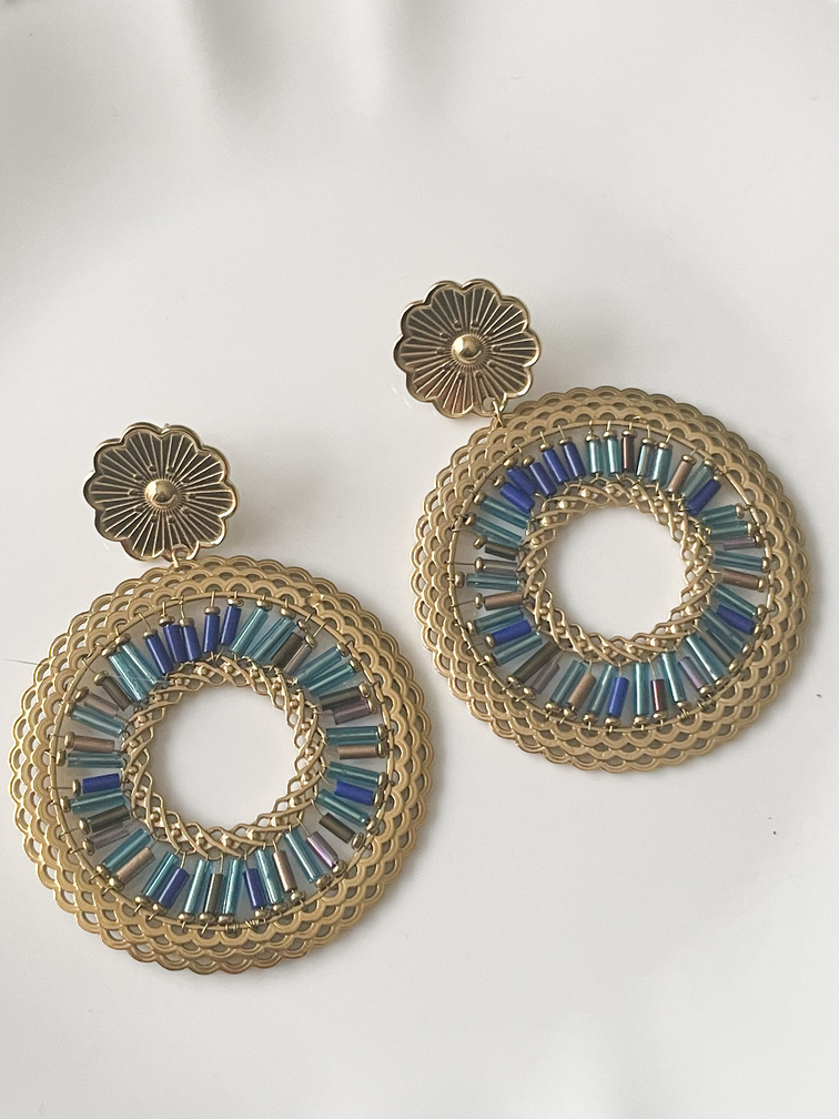 boucles Bella bleu doré