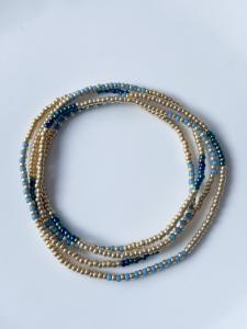 bracelet collier perles bleu doré