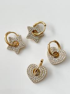 boucles Coeur strass blancs doré